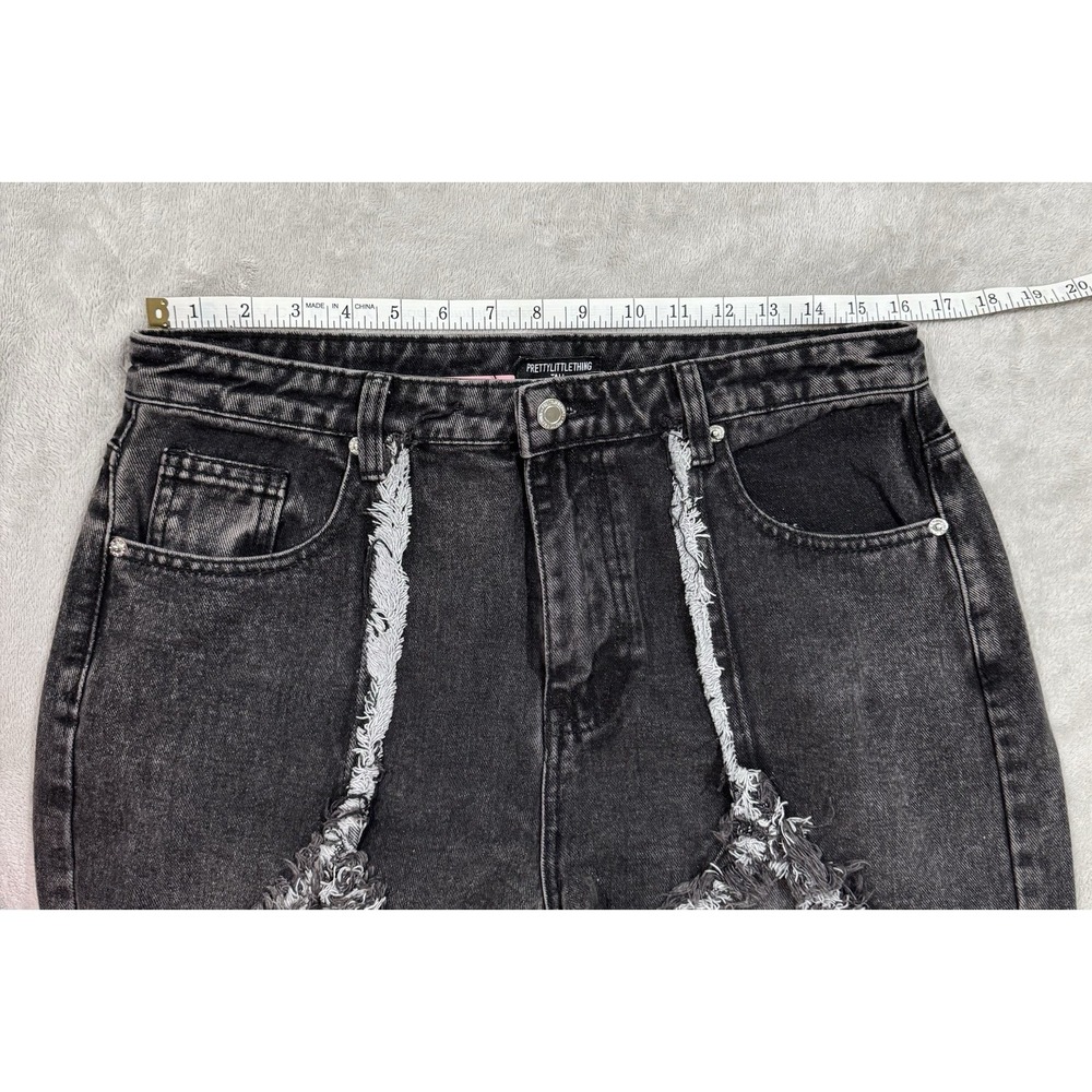 PrettyLittleThing Washed Black Frayed Raw Seam Wide Leg Jeans Y2K Grunge 8 Tall - Picture 5 of 8